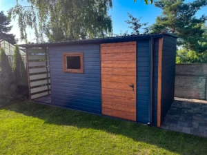 Vrtna hiška 3,7x2,7 m + lopa 1,3x2,7 - Svetli zlati hrast/temni grafit mat