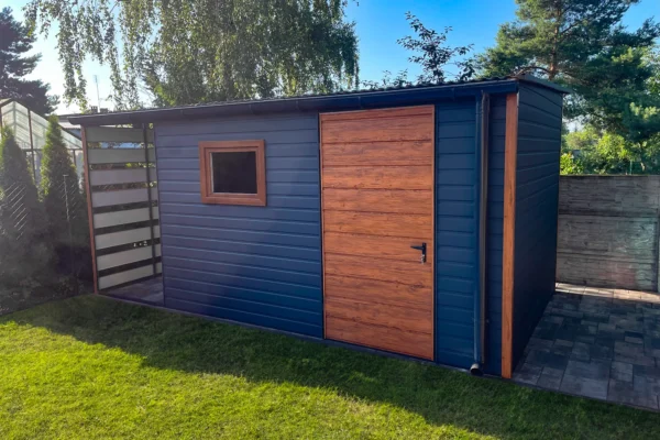 Vrtna hiška 3,7x2,7 m + lopa 1,3x2,7 - Svetli zlati hrast/temni grafit mat